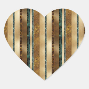 Leopard Print Green Cream Stripes Heart Sticker