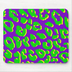 Leopard Print Green Purple Yellow Mouse Mat