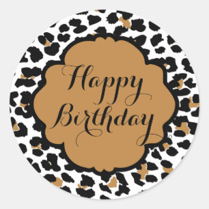 Leopard Print Happy Birthday Stickers