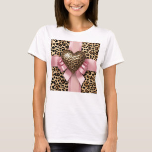 Leopard Print Heart Pink Ribbon T-Shirt