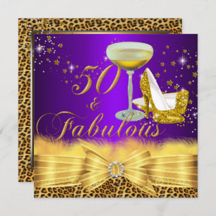 Leopard Print & Heels Purple 50 & Fabulous Invitation