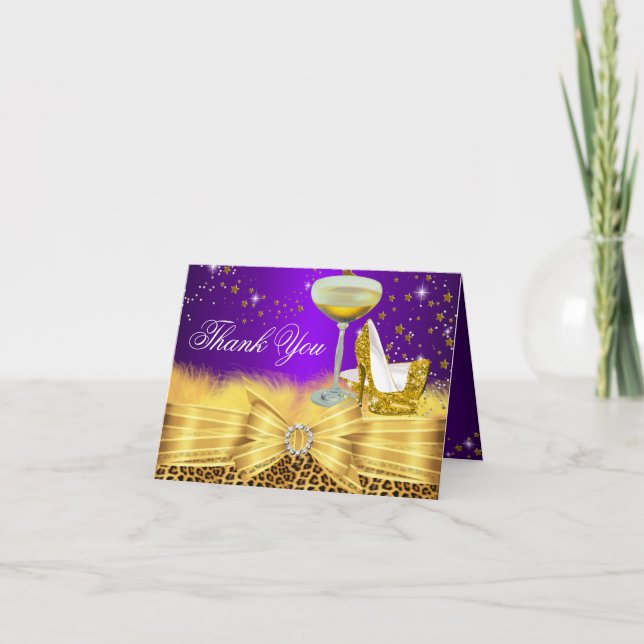 Leopard Print & Heels Purple Thank You Card (Front)