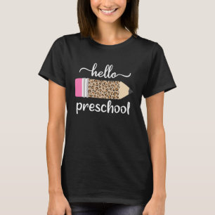 Leopard Print Hello Preschool First Day of School T-Shirt