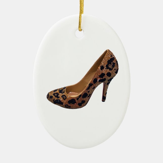 Leopard Print High Heel Shoe Pump Ceramic Tree Decoration (Front)