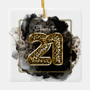 Leopard Print Hip Cheers to 21 Birthday Photo Ceramic Ornament