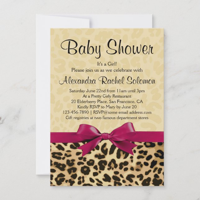 Leopard Print Hot Pink Girl Baby Shower Invitation (Front)