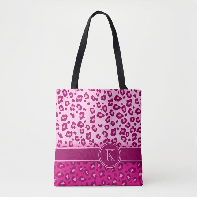 Leopard print hot pink monogram animal print bag (Front)