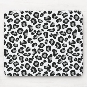 Leopard Print in Black and White with Gray Mouse Mat