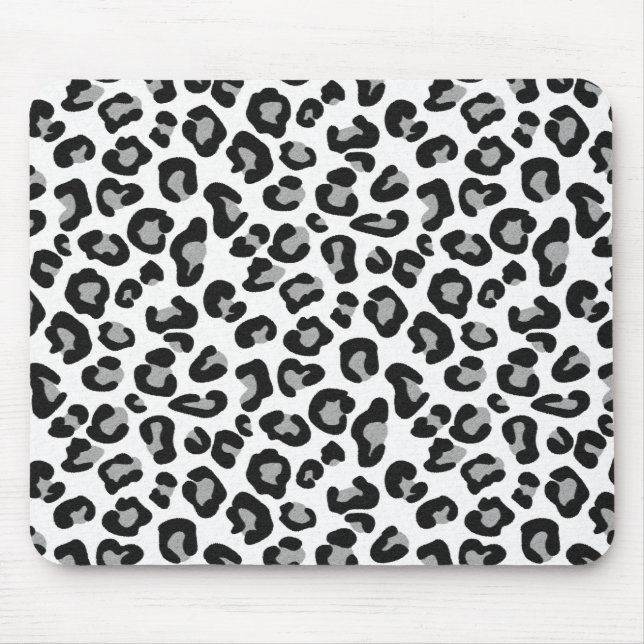 Leopard Print in Black and White with Gray Mouse Mat (Front)
