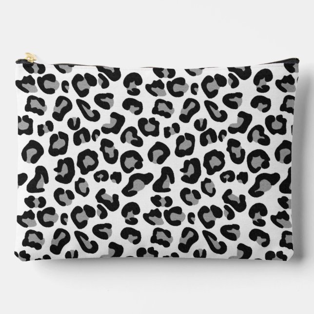 Leopard Print in Black and White with Grey Accessory Pouch (Front)