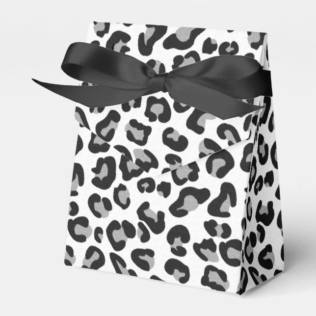 Leopard Print in Black and White with Grey Favour Box (Front Side)