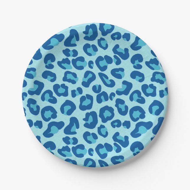 Leopard Print in Light Blue to Dark Denim Blue Paper Plate (Front)