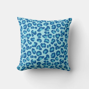 Leopard Print in Light Chambray to Dark Denim Blue Cushion