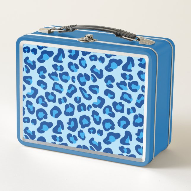 Leopard Print in Light Chambray to Dark Denim Blue Metal Lunch Box (Front)