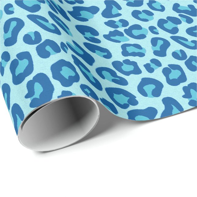 Leopard Print in Light Chambray to Dark Denim Blue Wrapping Paper (Roll Corner)
