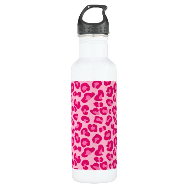 Leopard Print in Pastel Pink, Hot Pink and Fuchsia 710 Ml Water Bottle (Front)