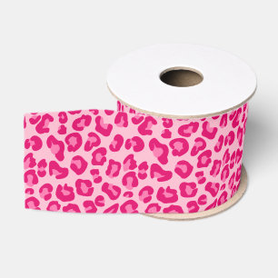 Leopard Print in Pastel Pink, Hot Pink and Fuchsia Grosgrain Ribbon