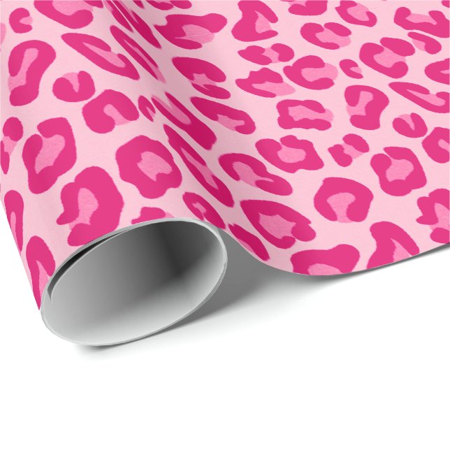 Leopard Print in Pastel Pink, Hot Pink and Fuchsia Wrapping Paper (Roll Corner)