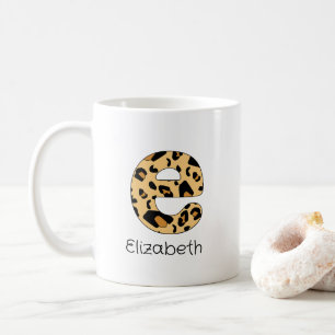 Leopard Print Initial e Lowercase and Name Coffee Mug