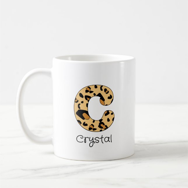 Leopard Print Initial Lowercase c and Name Coffee Mug (Left)