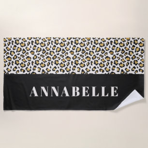 Leopard print initial typography bold modern gold beach towel