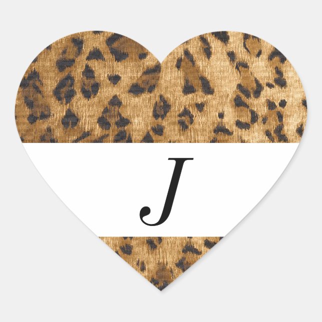 Leopard Print J monogram initials merchandise Heart Sticker (Front)