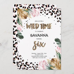 Leopard Print Jungle Safari 6th Birthday Party  Invitation