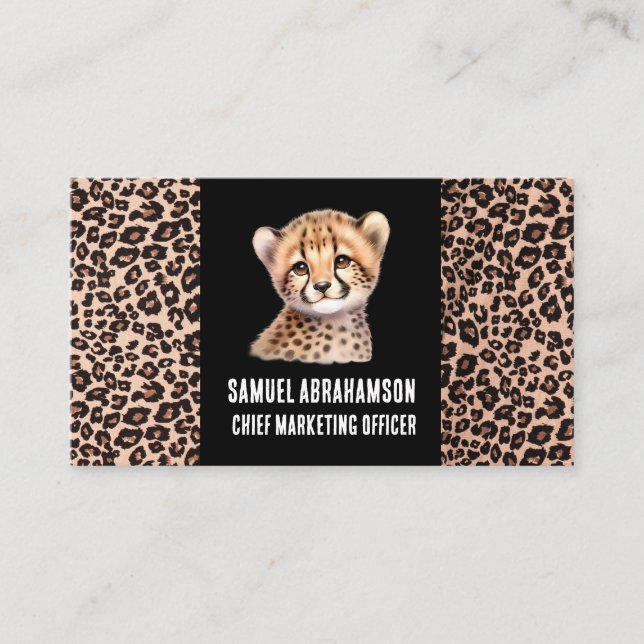 Leopard Print Kawaii Premier  Business Card (Front)