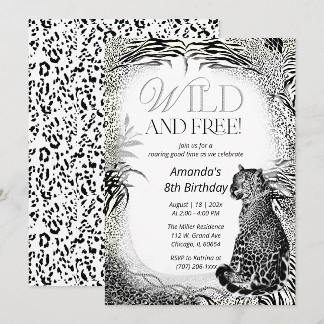 Leopard Print Kids Birthday Invitation (Front/Back)