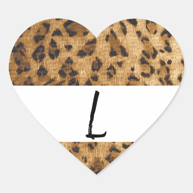 Leopard Print L monogram initials merchandise Heart Sticker (Front)