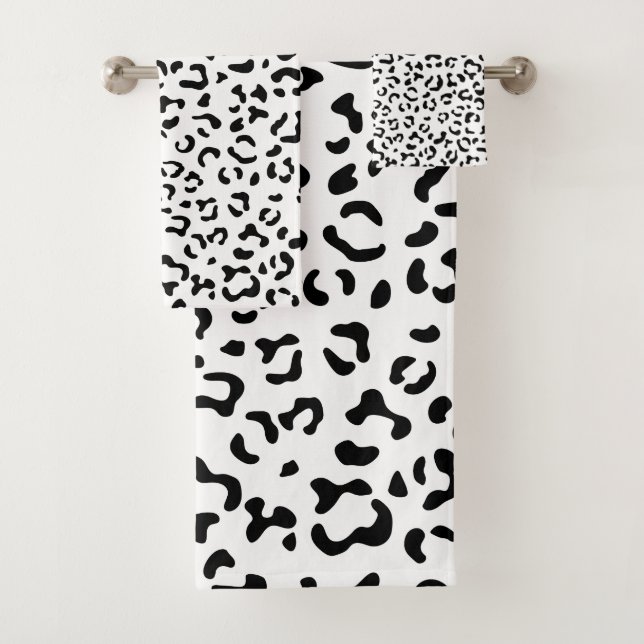 Leopard Print, Leopard Spots, Black And White Bath Towel Set (Insitu)