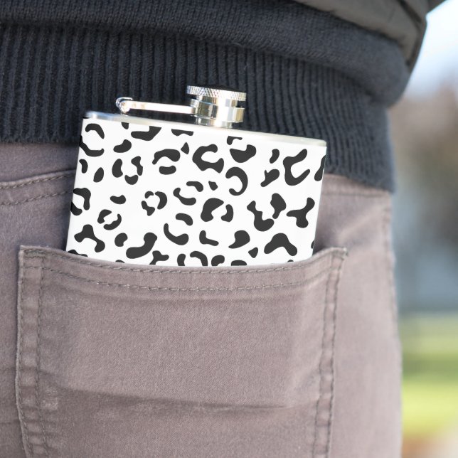 Leopard Print, Leopard Spots, Black And White Hip Flask (In Situ)