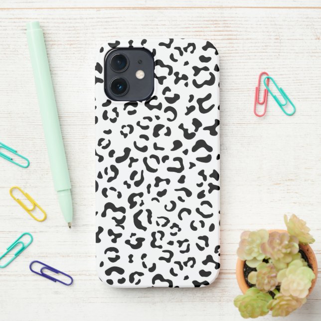 Leopard Print, Leopard Spots, Black And White iPhone Case (On Desk)