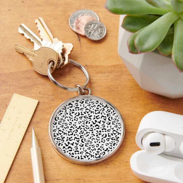 Leopard Print, Leopard Spots, Black And White Key Ring (Desk)