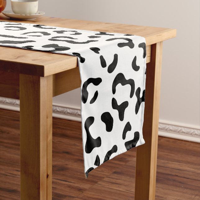 Leopard Print, Leopard Spots, Black And White Medium Table Runner (In Situ)