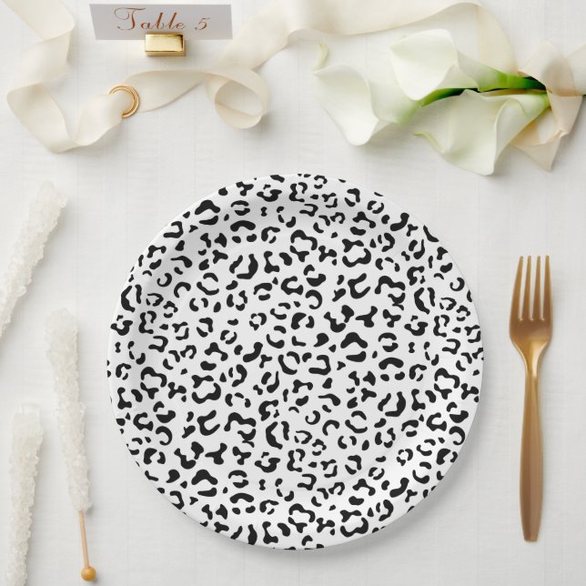 Leopard Print, Leopard Spots, Black And White Paper Plate (Wedding)
