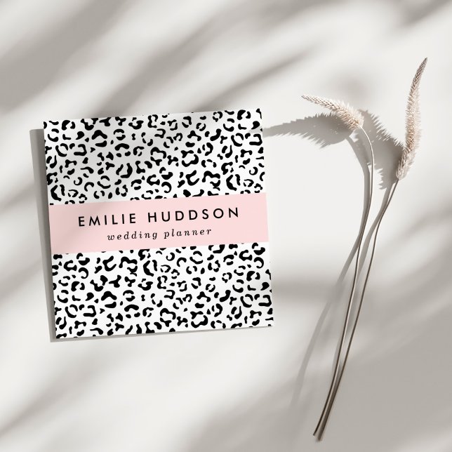 Leopard Print, Leopard Spots, Black And White Square Business Card (Creator Uploaded)