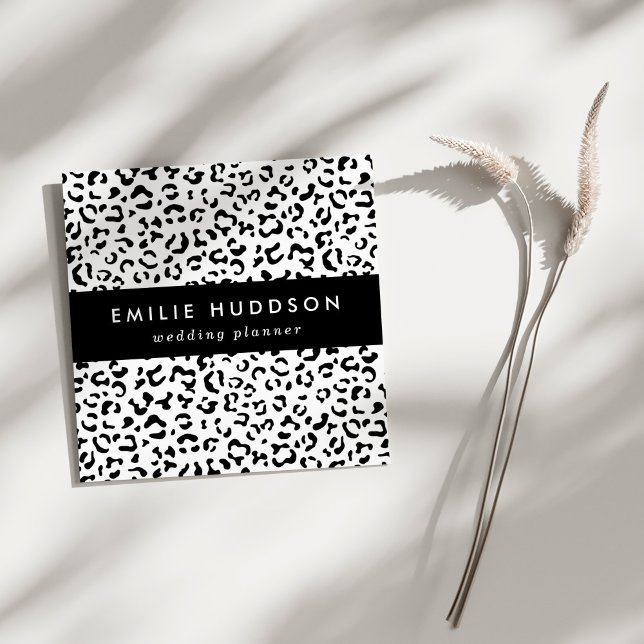Leopard Print, Leopard Spots, Black And White Square Business Card (Creator Uploaded)