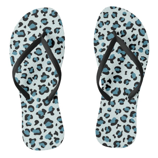 Leopard Print, Leopard Spots, Blue Leopard Flip Flops (Footbed)