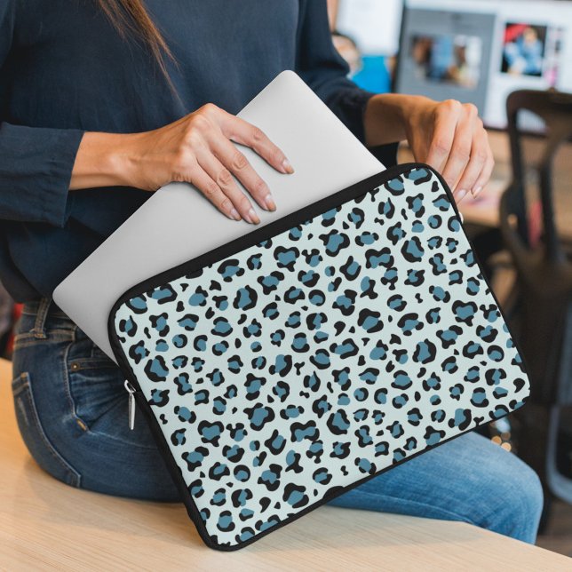 Leopard Print, Leopard Spots, Blue Leopard Laptop Sleeve (Creator Uploaded)