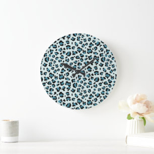Leopard Print, Leopard Spots, Blue Leopard Large Clock
