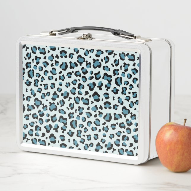 Leopard Print, Leopard Spots, Blue Leopard Metal Lunch Box (In Situ)
