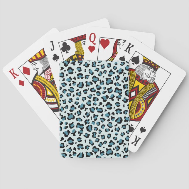 Leopard Print, Leopard Spots, Blue Leopard Playing Cards (Back)