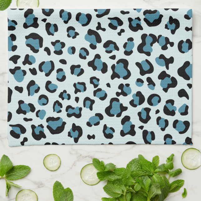 Leopard Print, Leopard Spots, Blue Leopard Tea Towel (Folded)