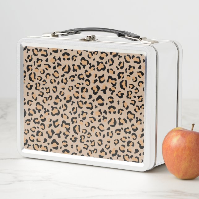 Leopard Print, Leopard Spots, Brown Leopard Metal Lunch Box (In Situ)