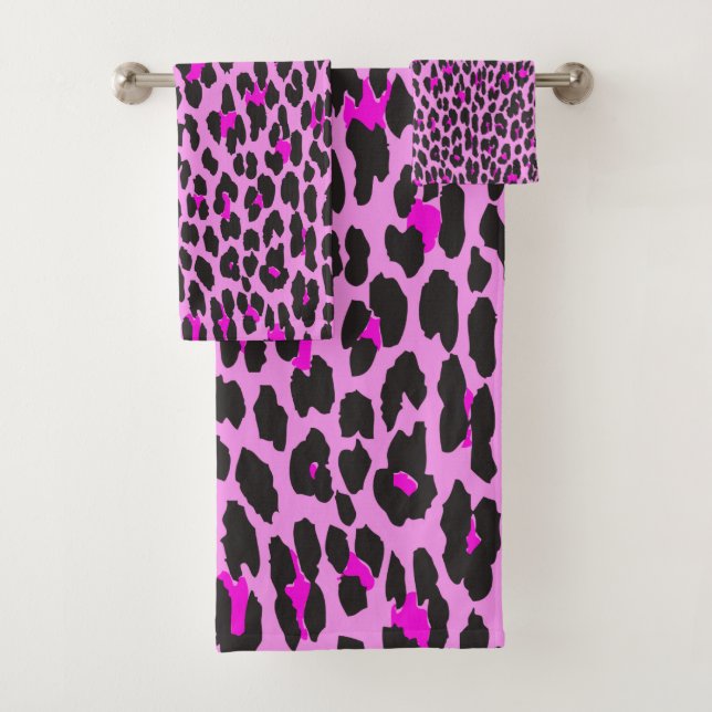 Leopard Print, Leopard Spots, Pink Leopard Bath Towel Set (Insitu)