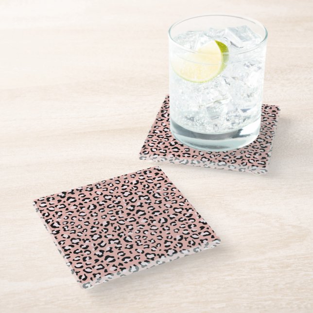 Leopard Print, Leopard Spots, Pink Leopard Glass Coaster (Angled)