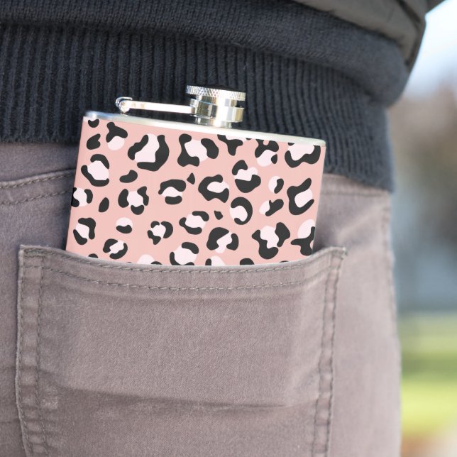 Leopard Print, Leopard Spots, Pink Leopard Hip Flask (In Situ)