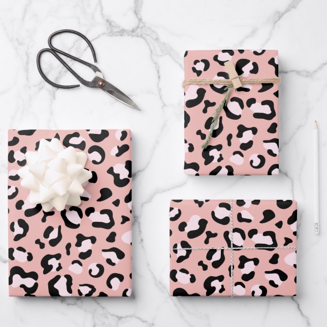 Leopard Print, Leopard Spots, Pink Leopard Wrapping Paper Sheet (Front)