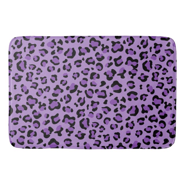 Leopard Print, Leopard Spots, Purple Leopard Bath Mat (Front)